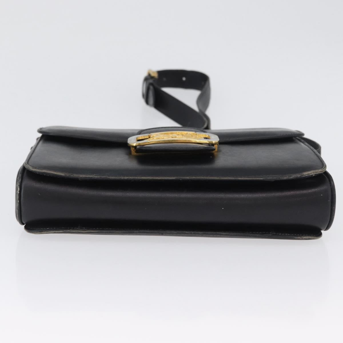 CELINE Horse Carriage Shoulder Bag Leather Black Gold Auth ki6513