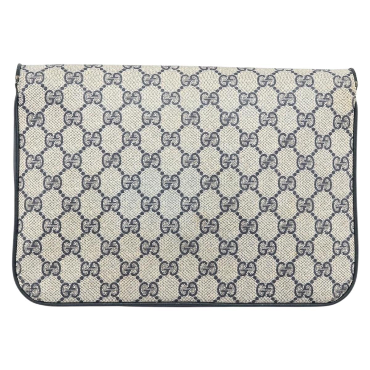 GUCCI GG Supreme Clutch Bag PVC Navy Gold 904 02 025 Auth ki6514