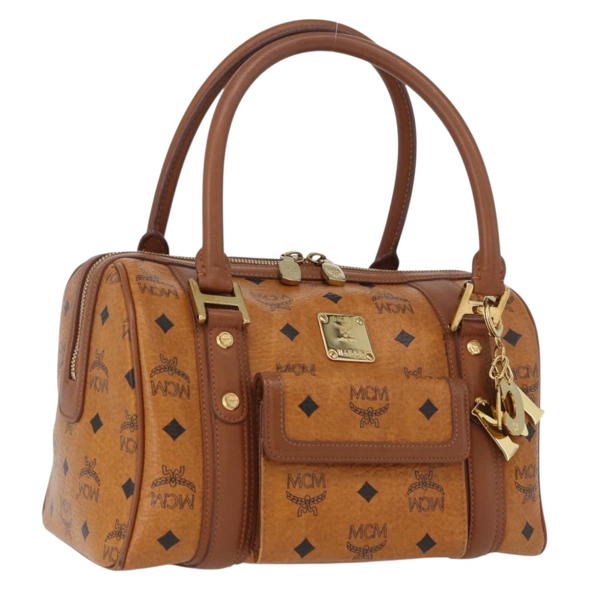 MCM Vicetos Mini Logogram Boston Bag PVC Leather Brown Gold Auth ki6516