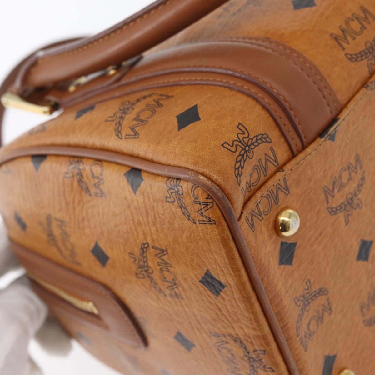 MCM Vicetos Mini Logogram Boston Bag PVC Leather Brown Gold Auth ki6516