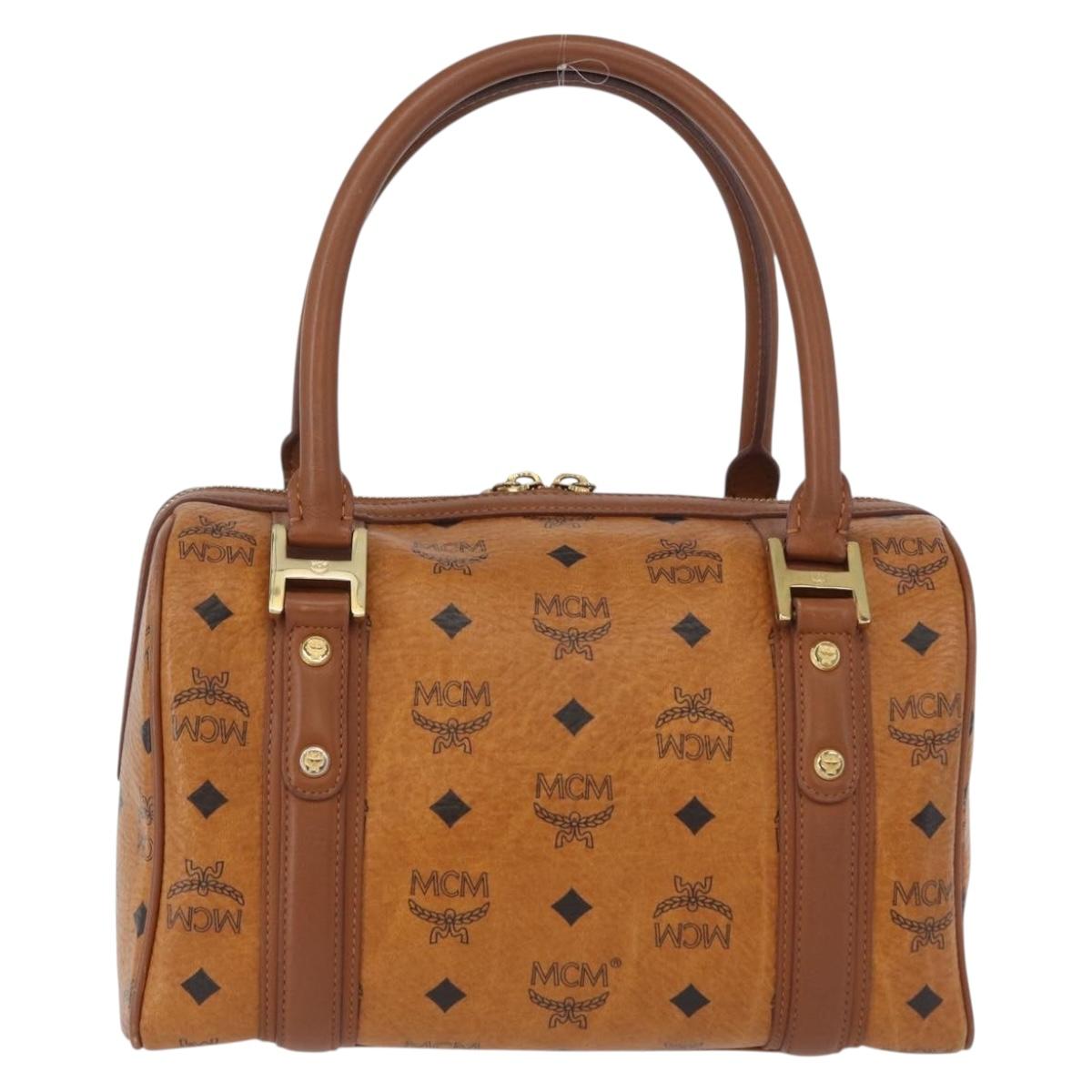 MCM Vicetos Mini Logogram Boston Bag PVC Leather Brown Gold Auth ki6516