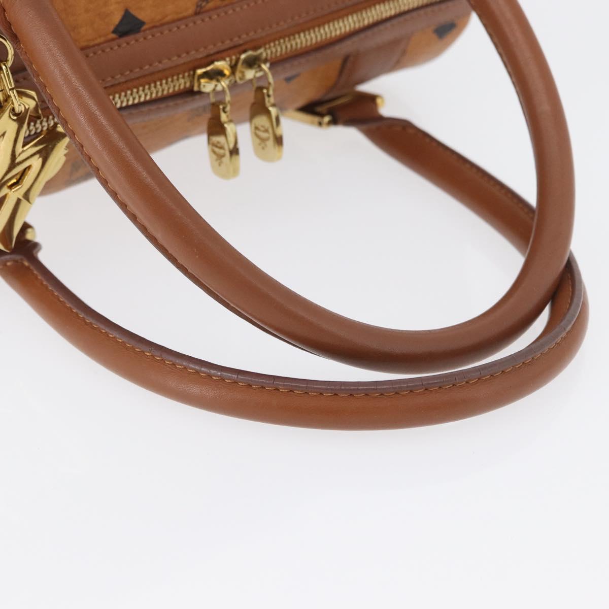 MCM Vicetos Mini Logogram Boston Bag PVC Leather Brown Gold Auth ki6516