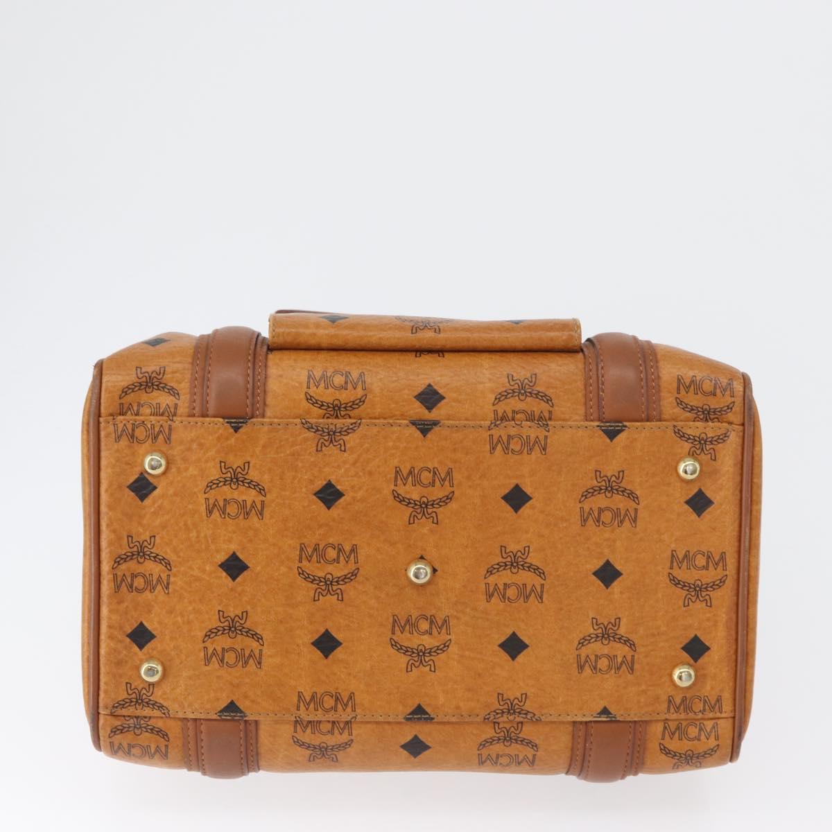 MCM Vicetos Mini Logogram Boston Bag PVC Leather Brown Gold Auth ki6516