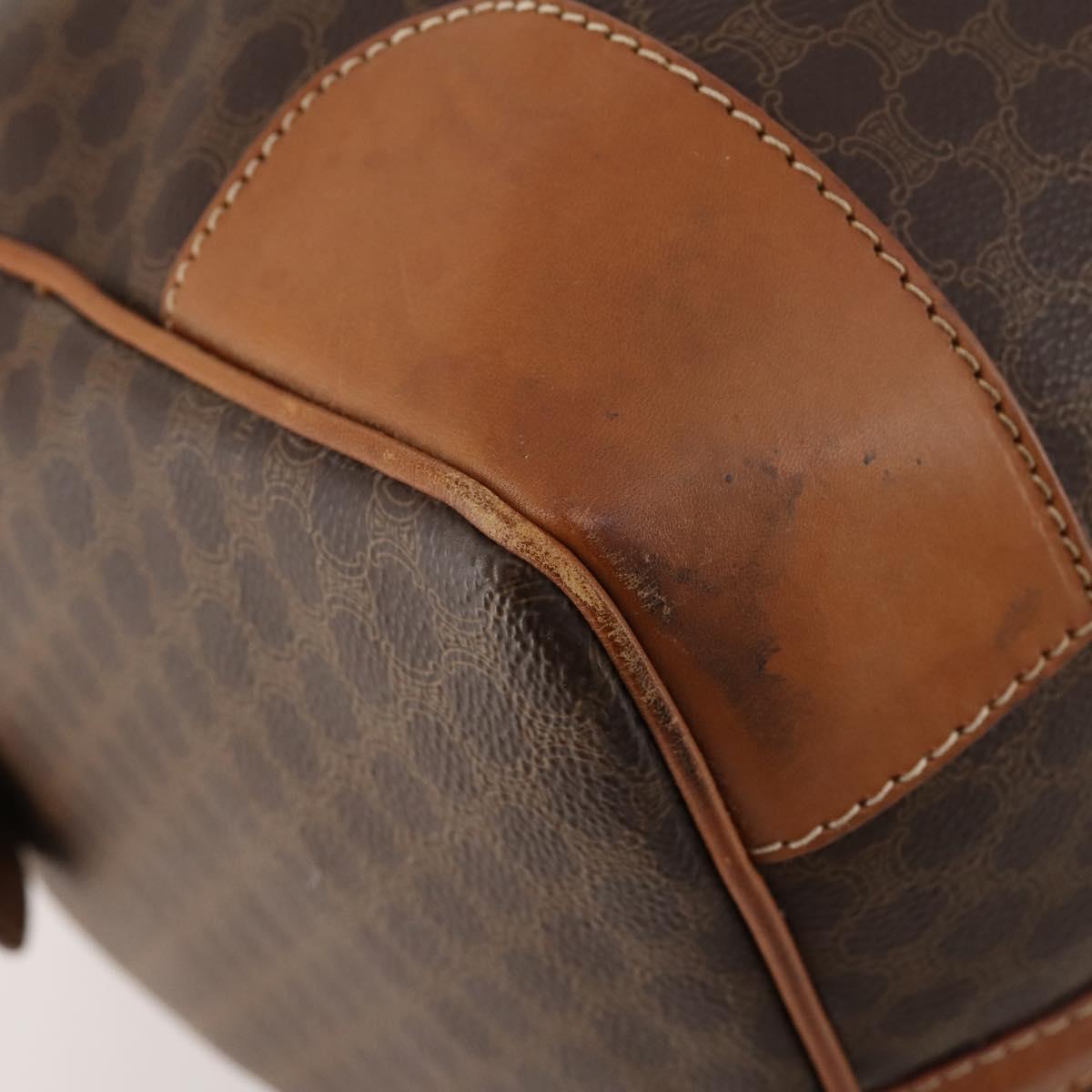 CELINE Macadam Canvas Boston Bag PVC Leather Brown Gold Auth ki6517