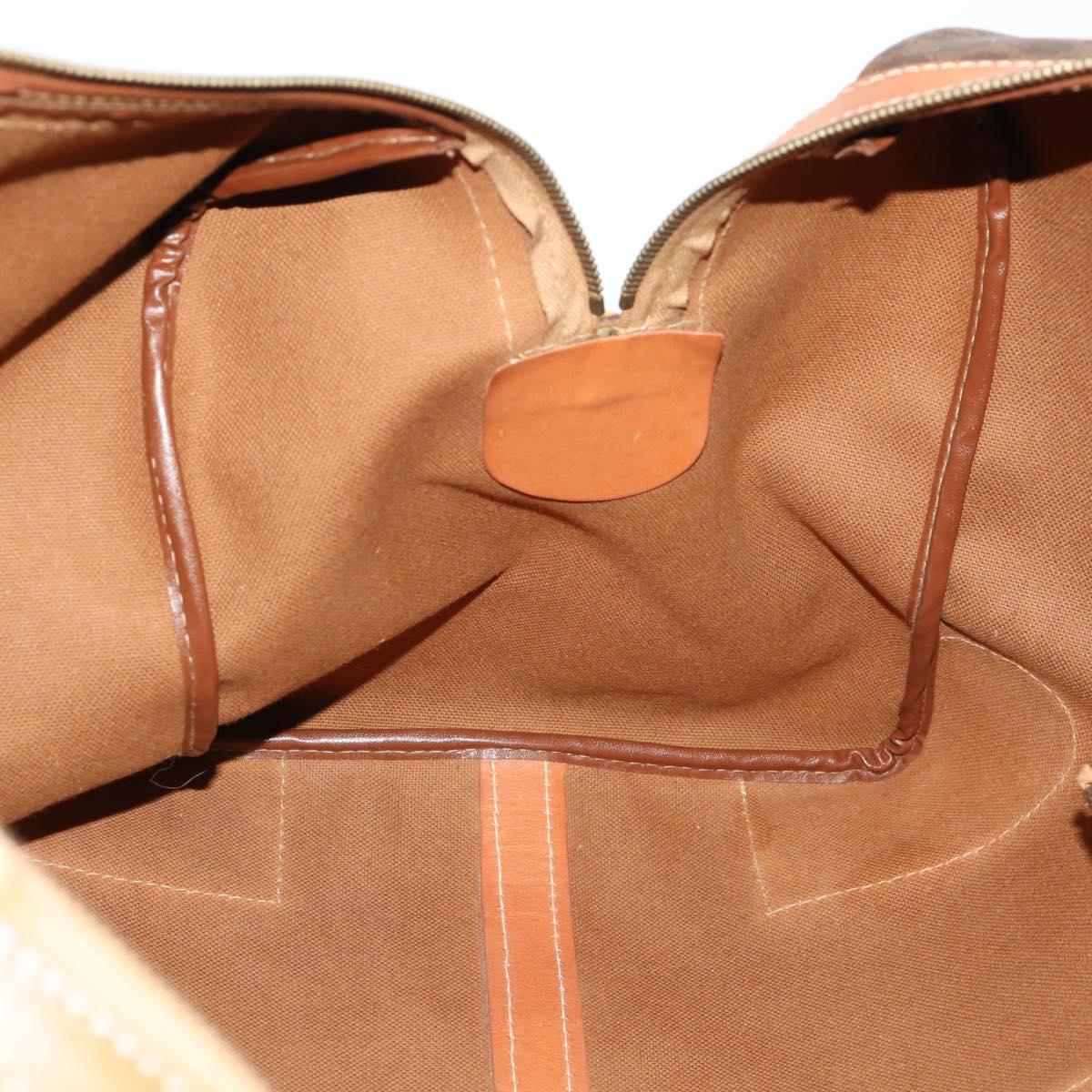 CELINE Macadam Canvas Boston Bag PVC Leather Brown Gold Auth ki6517