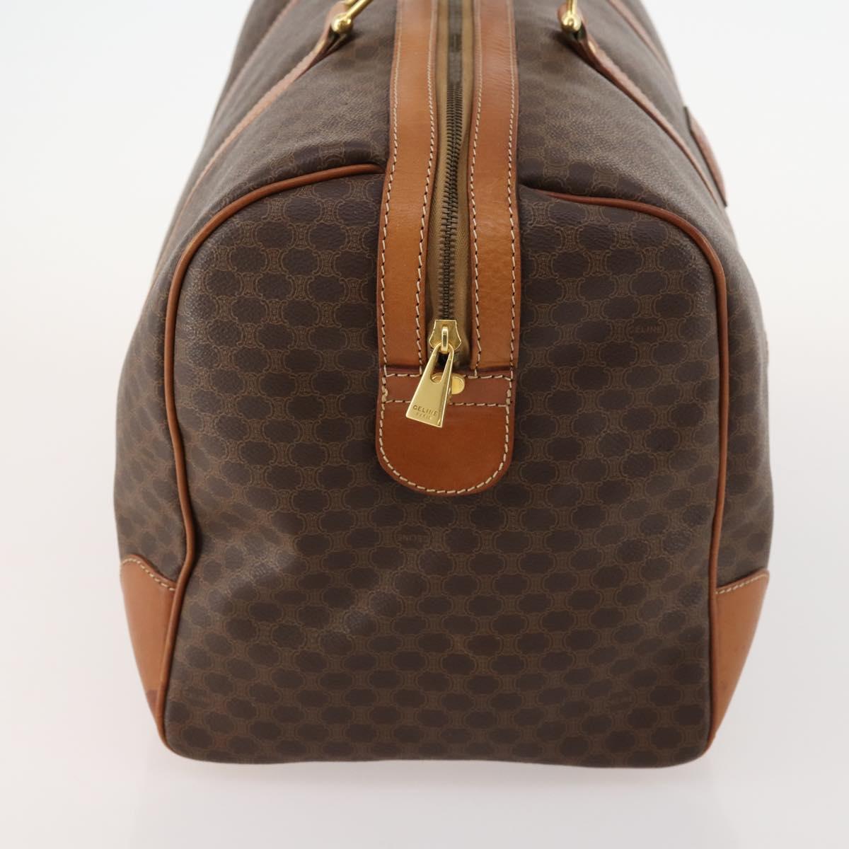 CELINE Macadam Canvas Boston Bag PVC Leather Brown Gold Auth ki6517