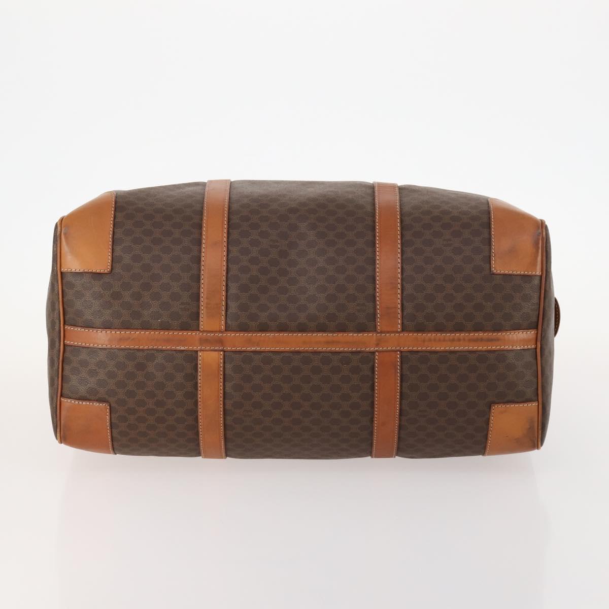 CELINE Macadam Canvas Boston Bag PVC Leather Brown Gold Auth ki6517