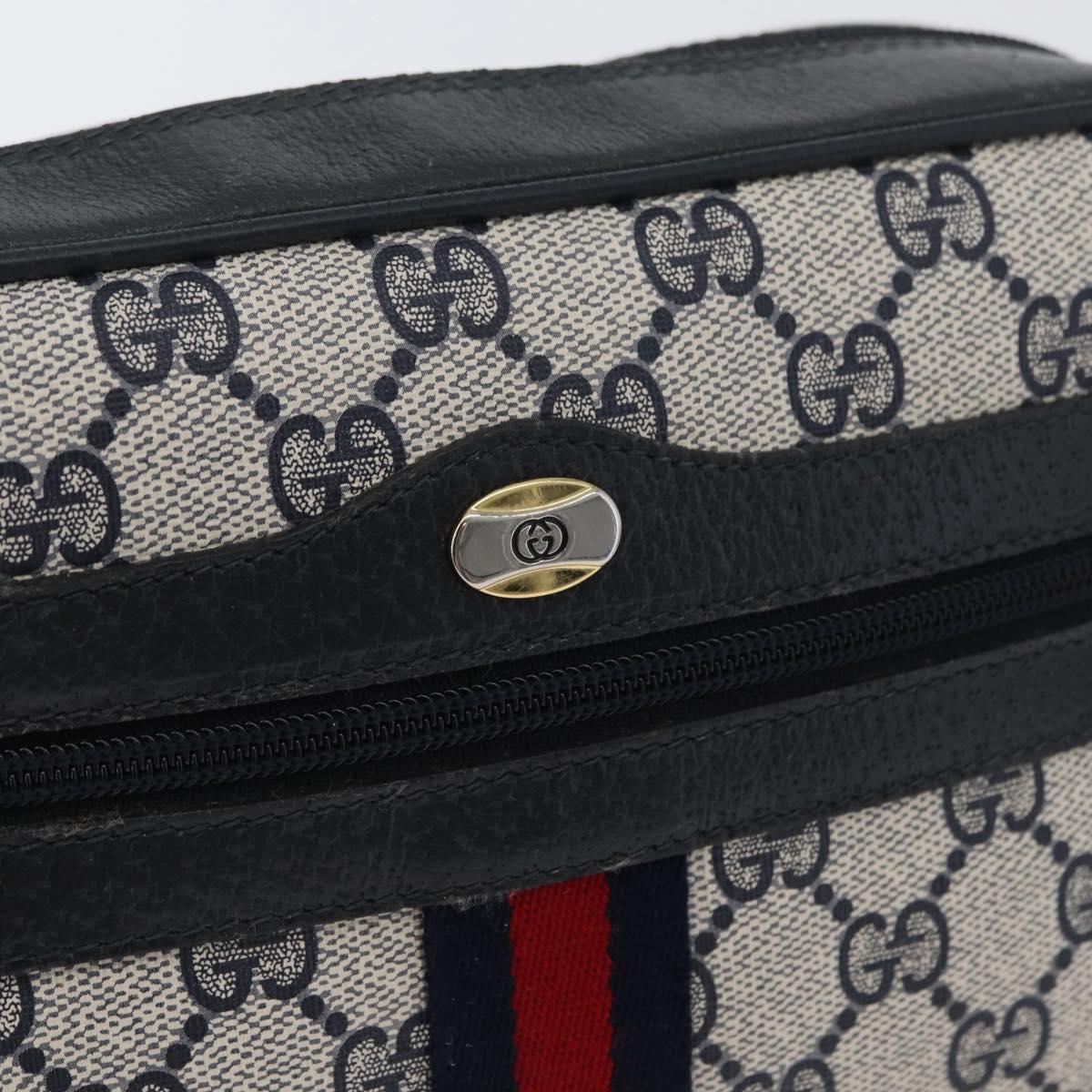 GUCCI Sherry Line GG Supreme Shoulder Bag PVC Navy Gold 98 02 004 Auth ki6519