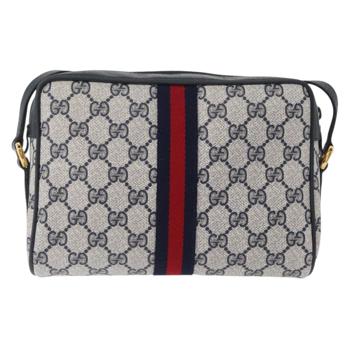 GUCCI Sherry Line GG Supreme Shoulder Bag PVC Navy Gold 98 02 004 Auth ki6519