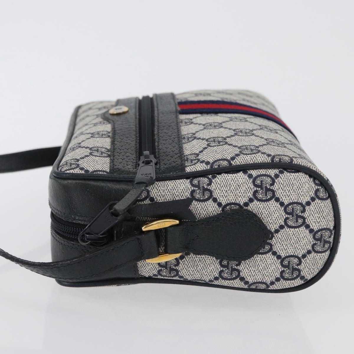 GUCCI Sherry Line GG Supreme Shoulder Bag PVC Navy Gold 98 02 004 Auth ki6519