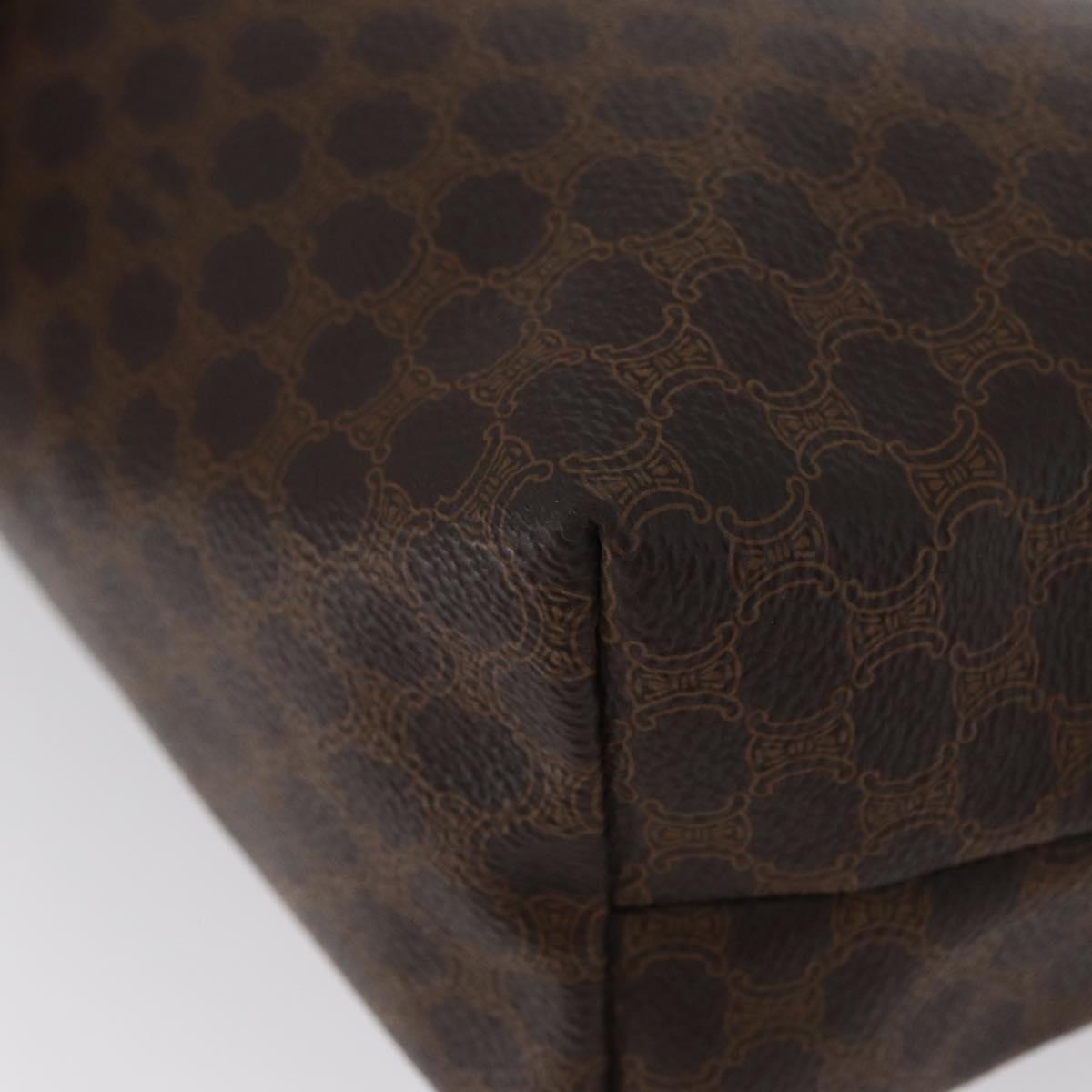 CELINE Macadam Canvas Pouch PVC Leather Brown Gold Auth ki6520