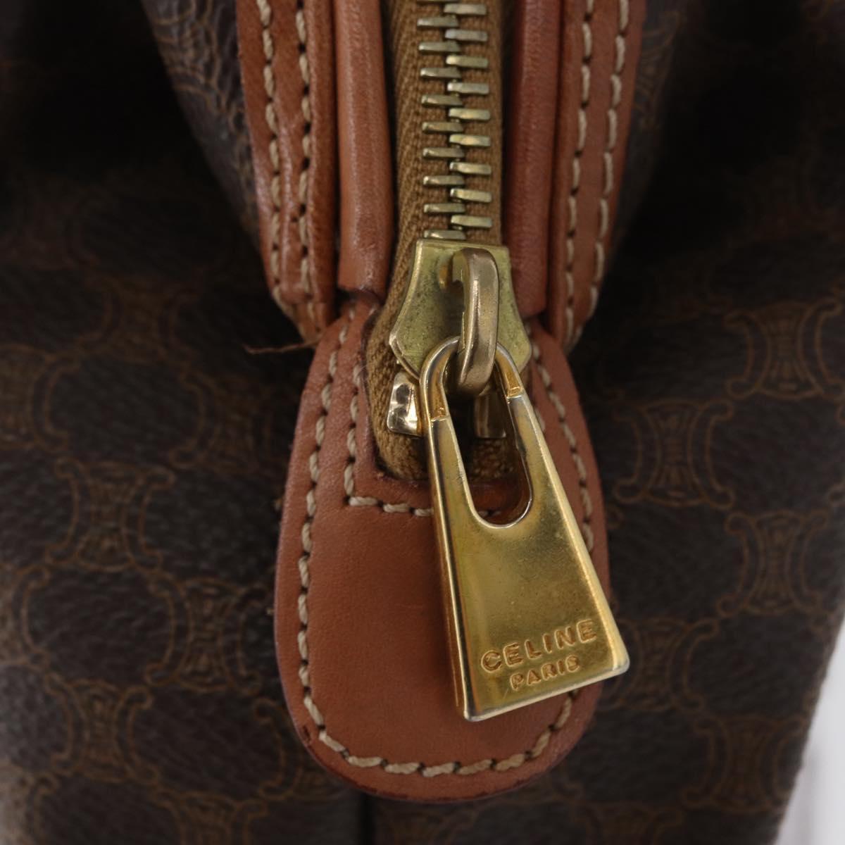 CELINE Macadam Canvas Pouch PVC Leather Brown Gold Auth ki6520