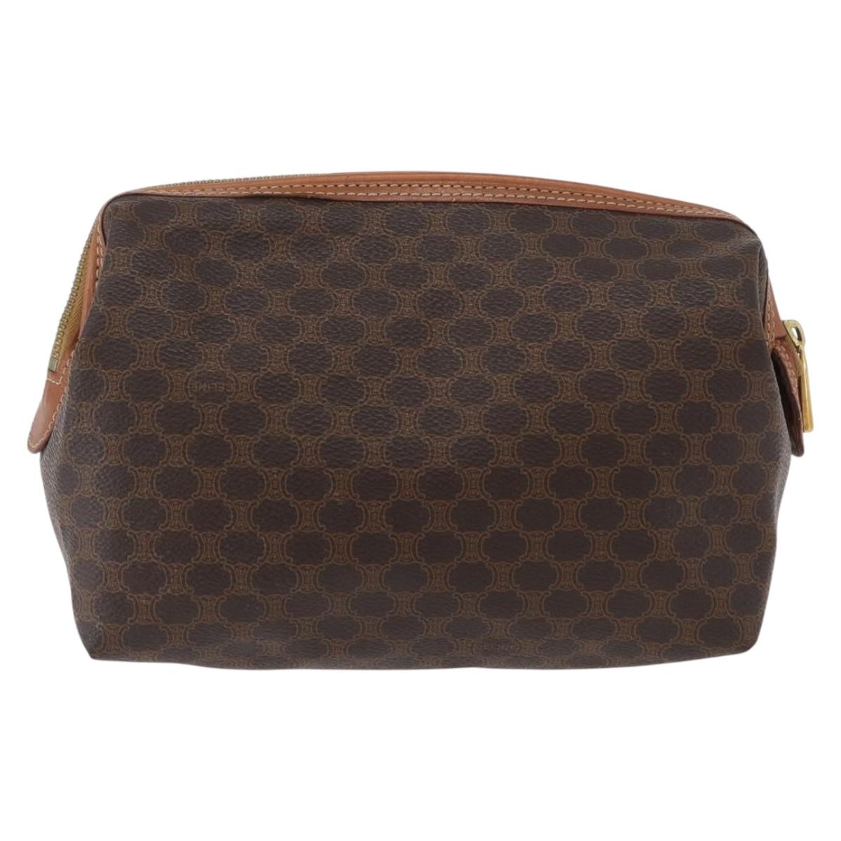 CELINE Macadam Canvas Pouch PVC Leather Brown Gold Auth ki6520