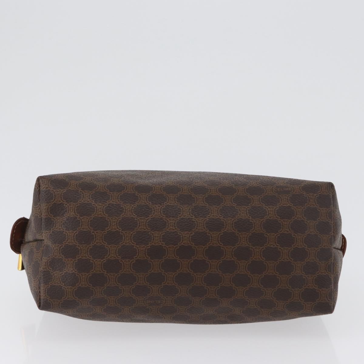 CELINE Macadam Canvas Pouch PVC Leather Brown Gold Auth ki6520