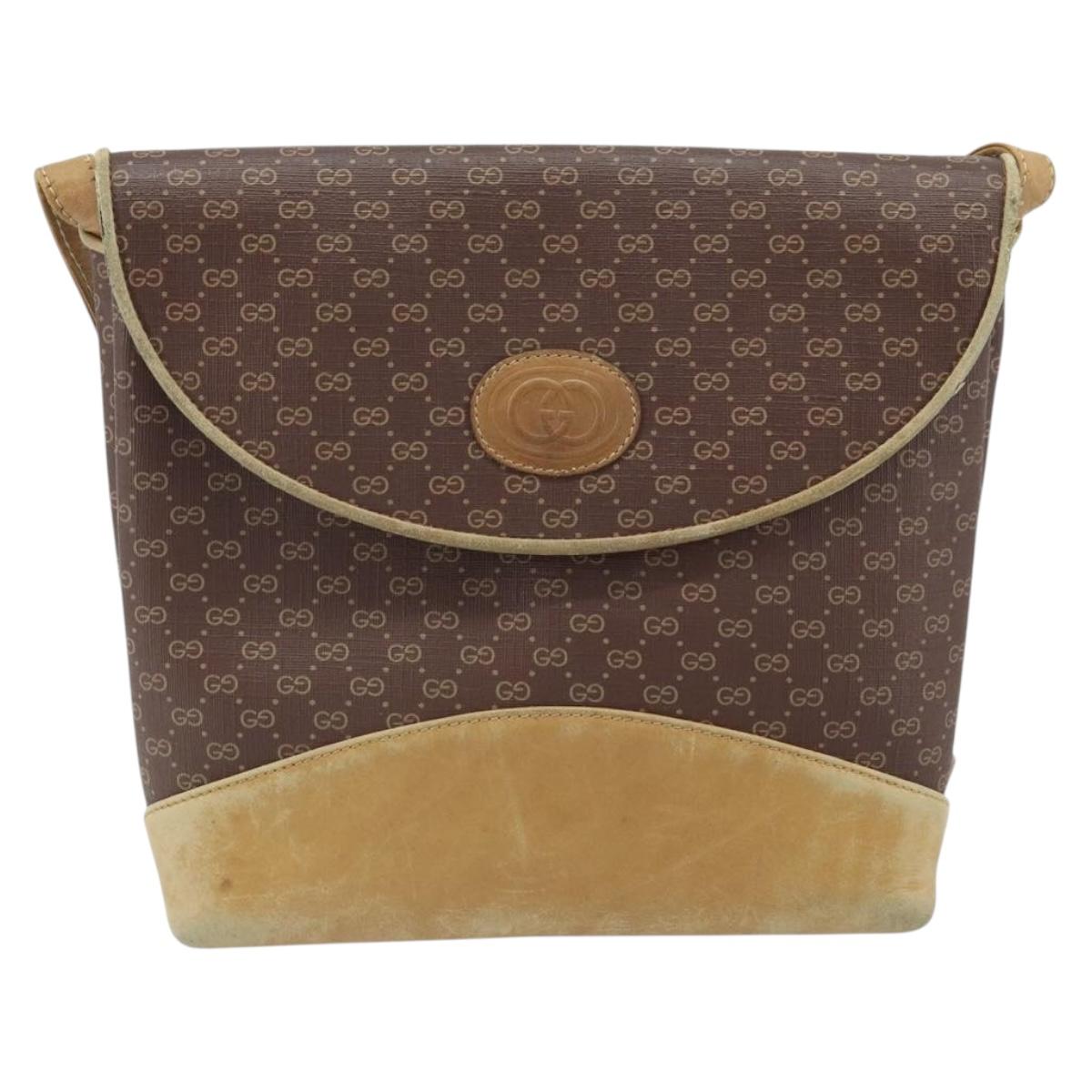 GUCCI Micro GG Supreme Shoulder Bag PVC Brown Gold Auth ki6524