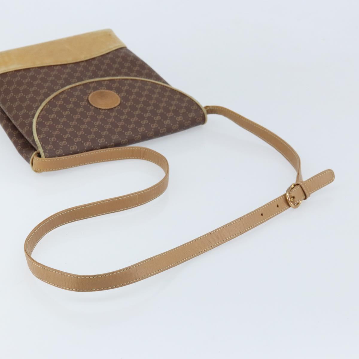 GUCCI Micro GG Supreme Shoulder Bag PVC Brown Gold Auth ki6524
