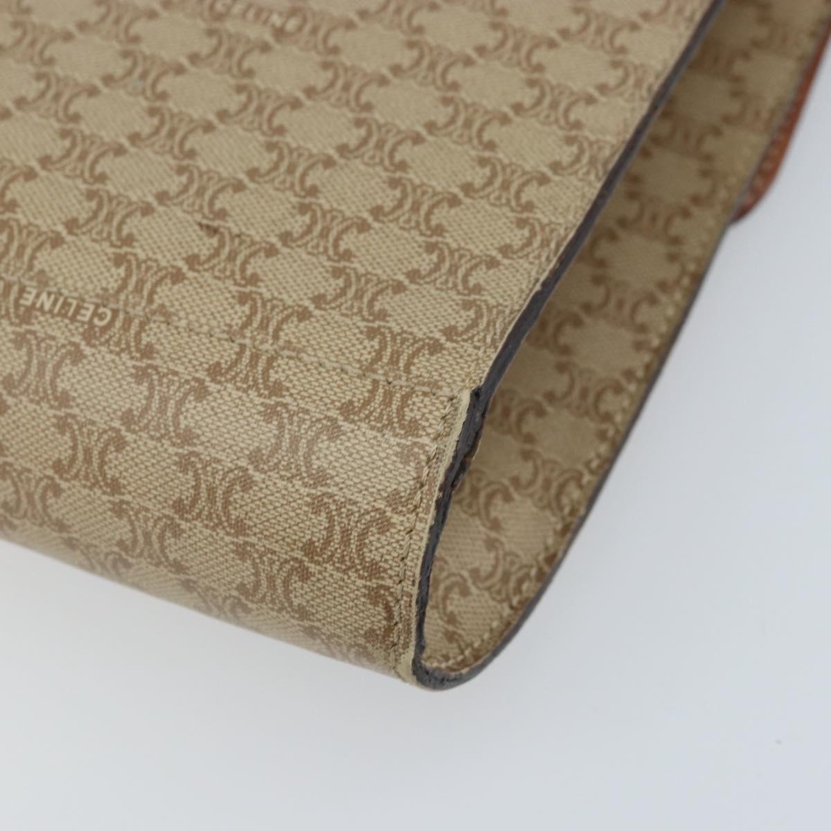 CELINE Macadam Canvas Circle Logo Bag PVC Leather Beige Gold Auth ki6527