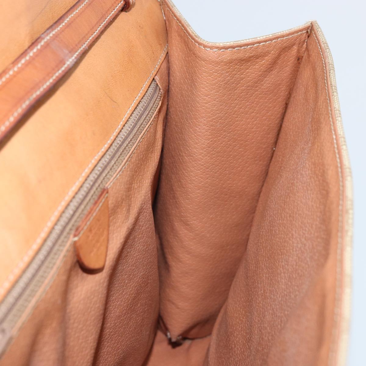 CELINE Macadam Canvas Circle Logo Bag PVC Leather Beige Gold Auth ki6527