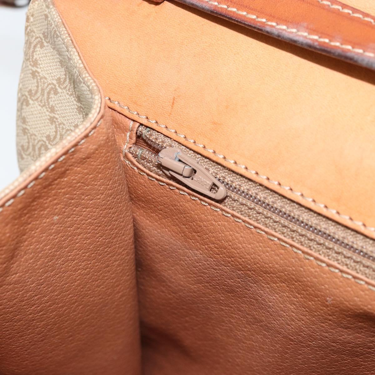CELINE Macadam Canvas Circle Logo Bag PVC Leather Beige Gold Auth ki6527