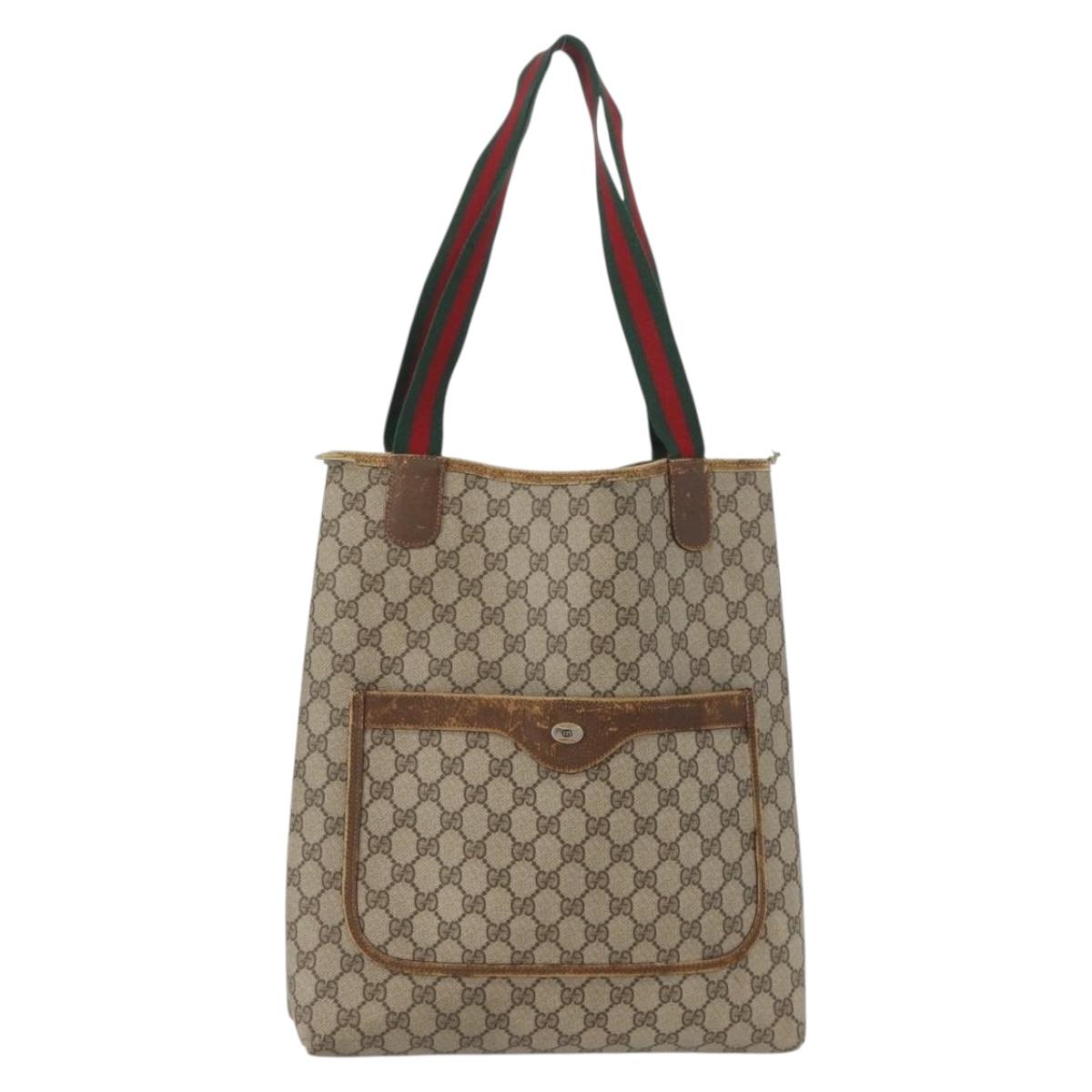 GUCCI GG Supreme Web Sherry Line Tote Bag PVC Beige Red 39 02 003 Auth ki6528