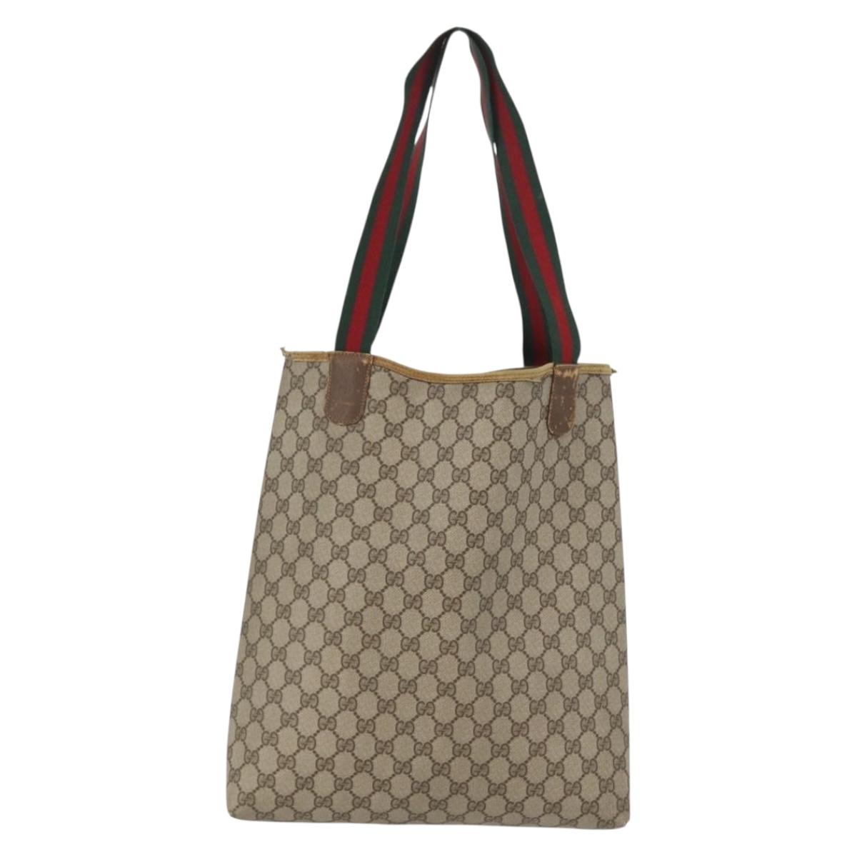 GUCCI GG Supreme Web Sherry Line Tote Bag PVC Beige Red 39 02 003 Auth ki6528
