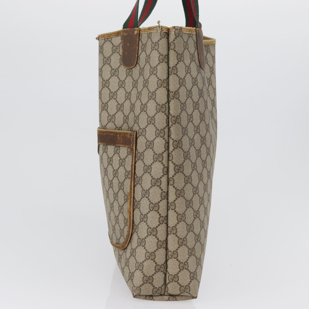 GUCCI GG Supreme Web Sherry Line Tote Bag PVC Beige Red 39 02 003 Auth ki6528