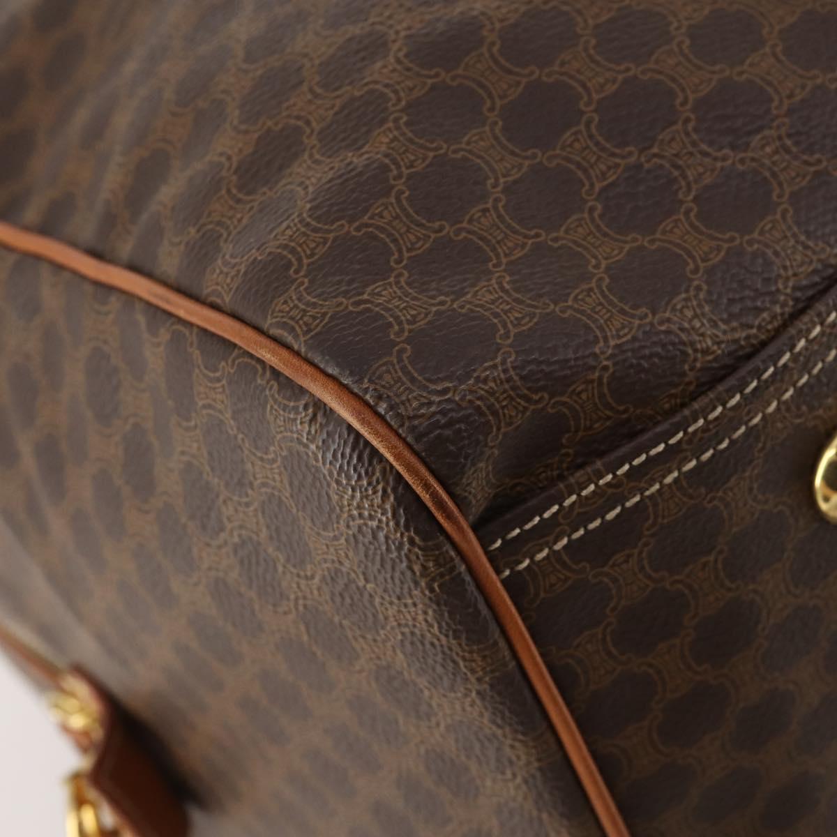 CELINE Macadam Canvas Boston Bag PVC Leather Brown Gold Auth ki6530