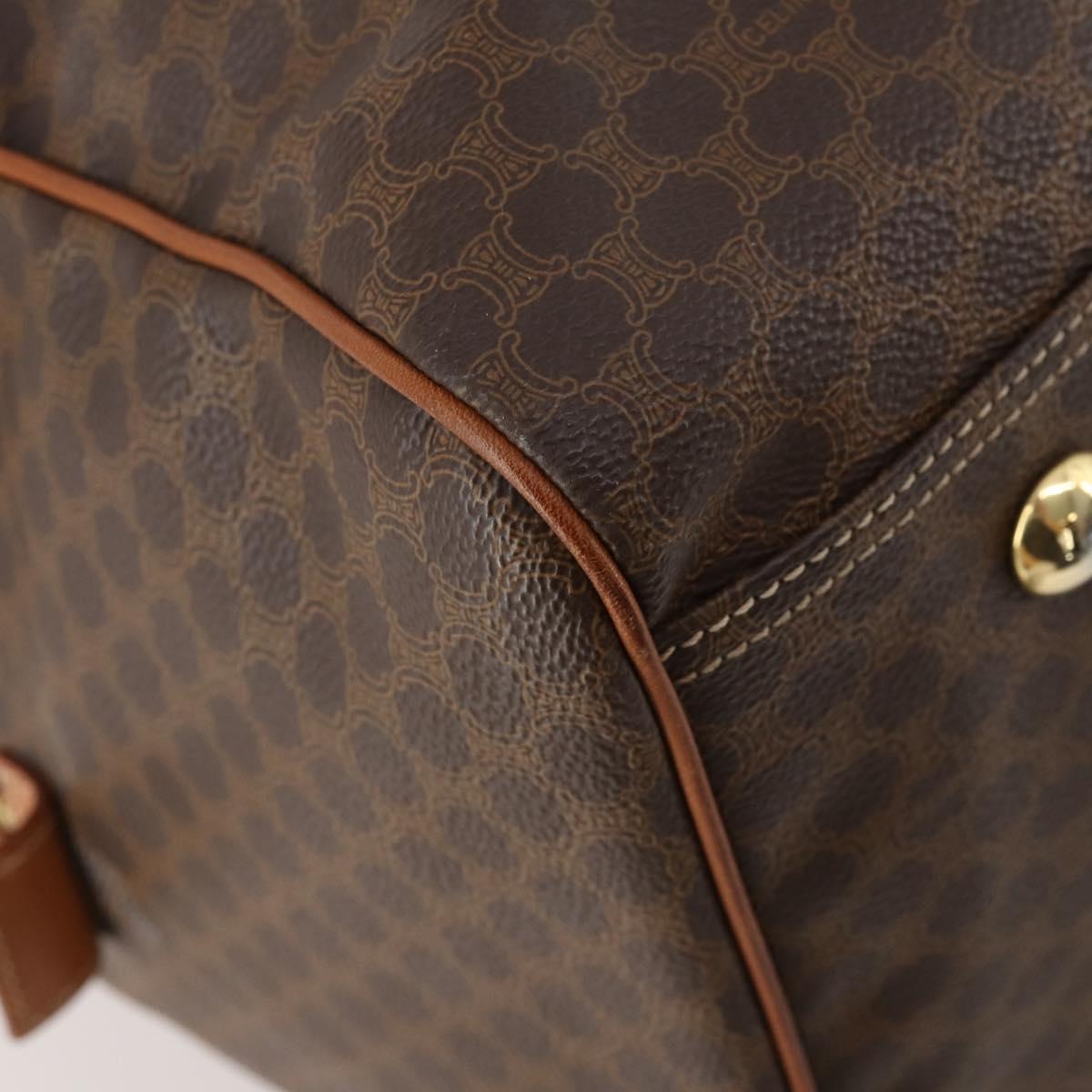 CELINE Macadam Canvas Boston Bag PVC Leather Brown Gold Auth ki6530