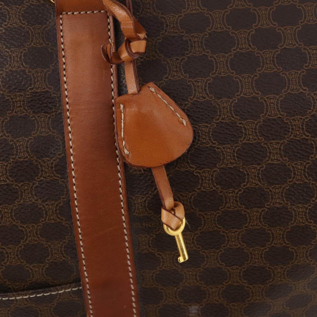 CELINE Macadam Canvas Boston Bag PVC Leather Brown Gold Auth ki6530