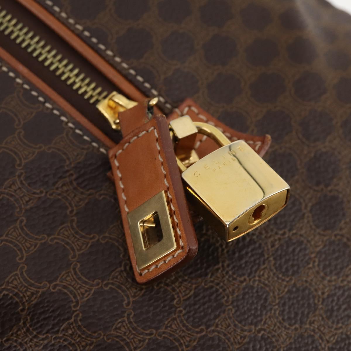 CELINE Macadam Canvas Boston Bag PVC Leather Brown Gold Auth ki6530