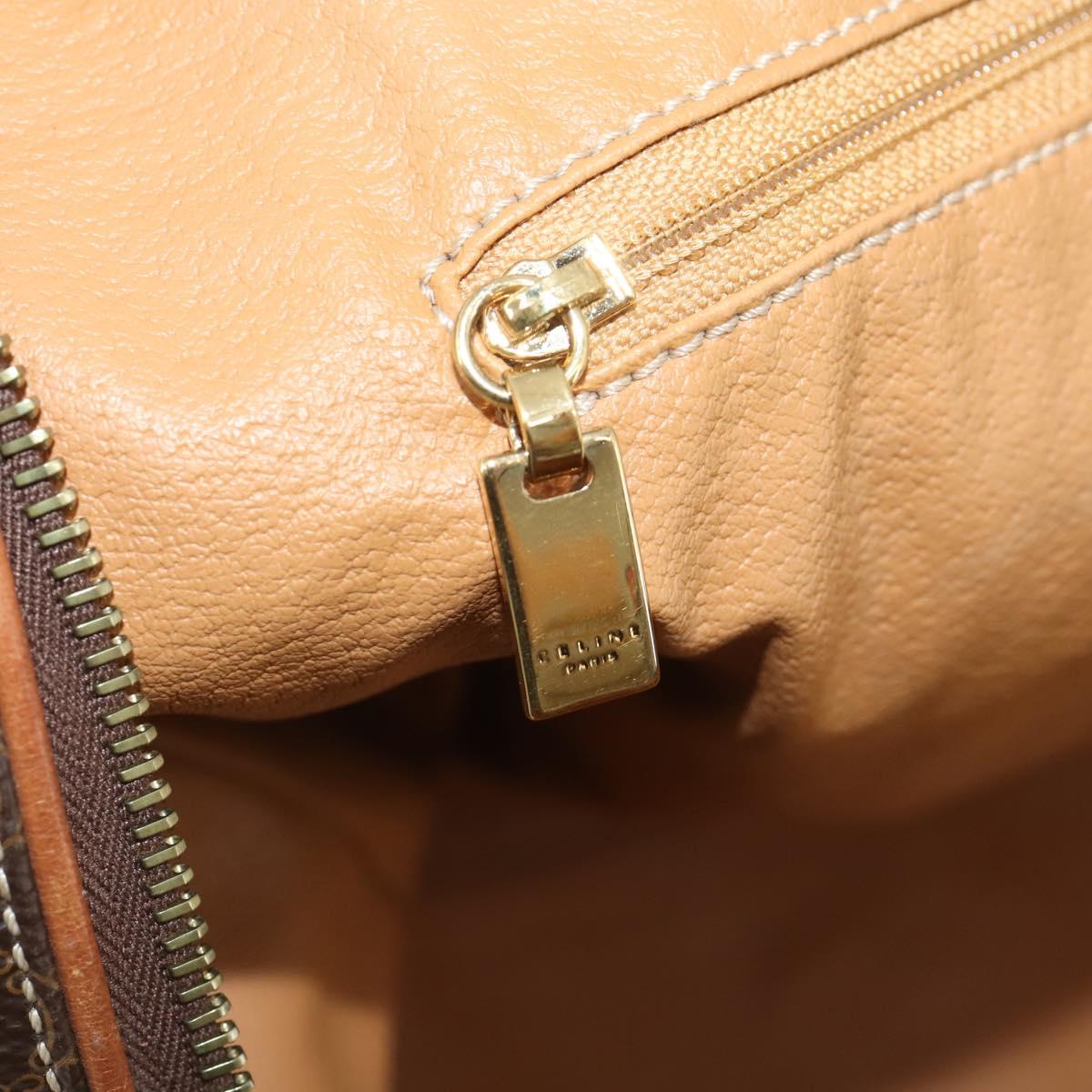 CELINE Macadam Canvas Boston Bag PVC Leather Brown Gold Auth ki6530