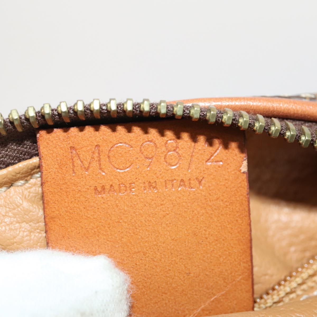 CELINE Macadam Canvas Boston Bag PVC Leather Brown Gold Auth ki6530