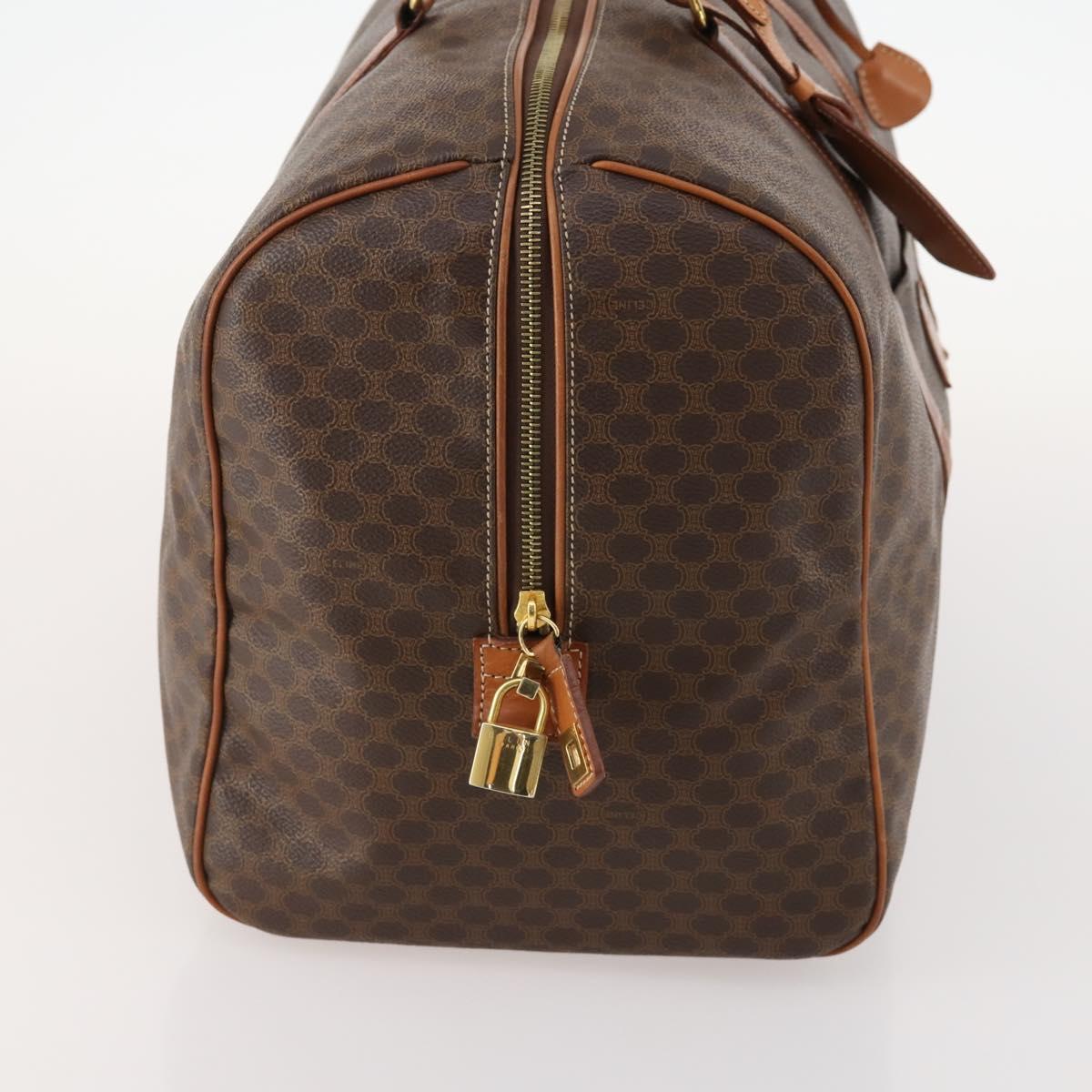 CELINE Macadam Canvas Boston Bag PVC Leather Brown Gold Auth ki6530