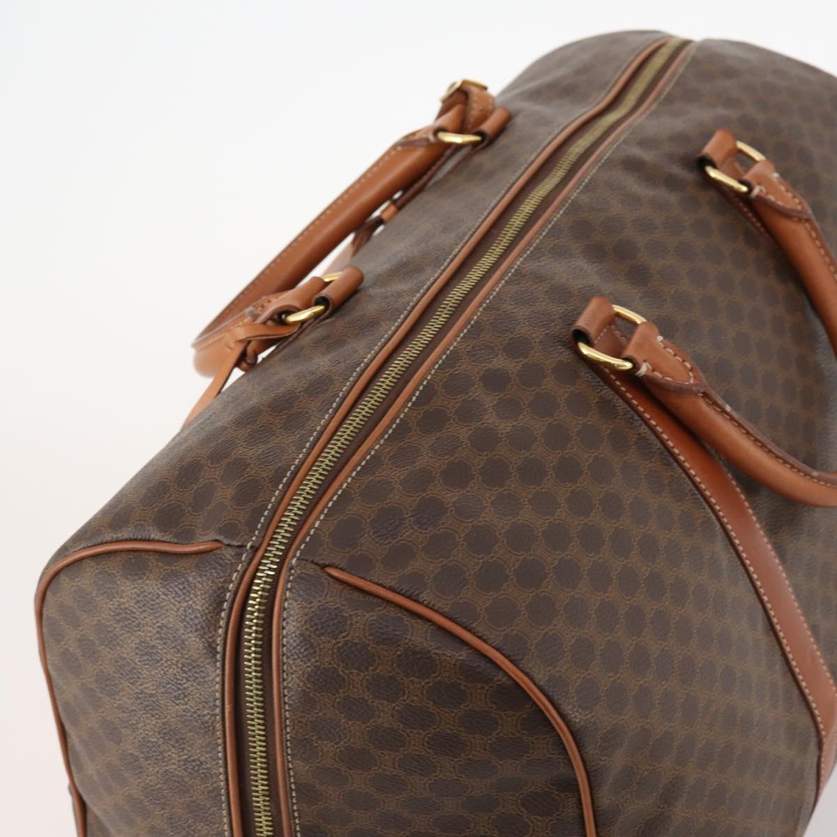 CELINE Macadam Canvas Boston Bag PVC Leather Brown Gold Auth ki6530
