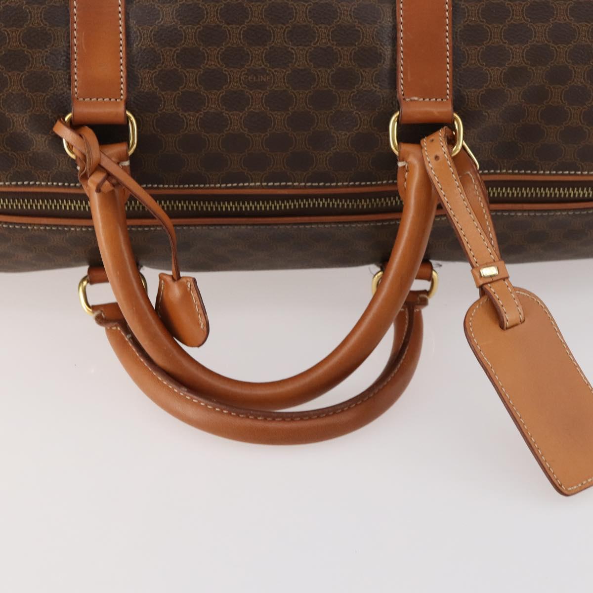 CELINE Macadam Canvas Boston Bag PVC Leather Brown Gold Auth ki6530