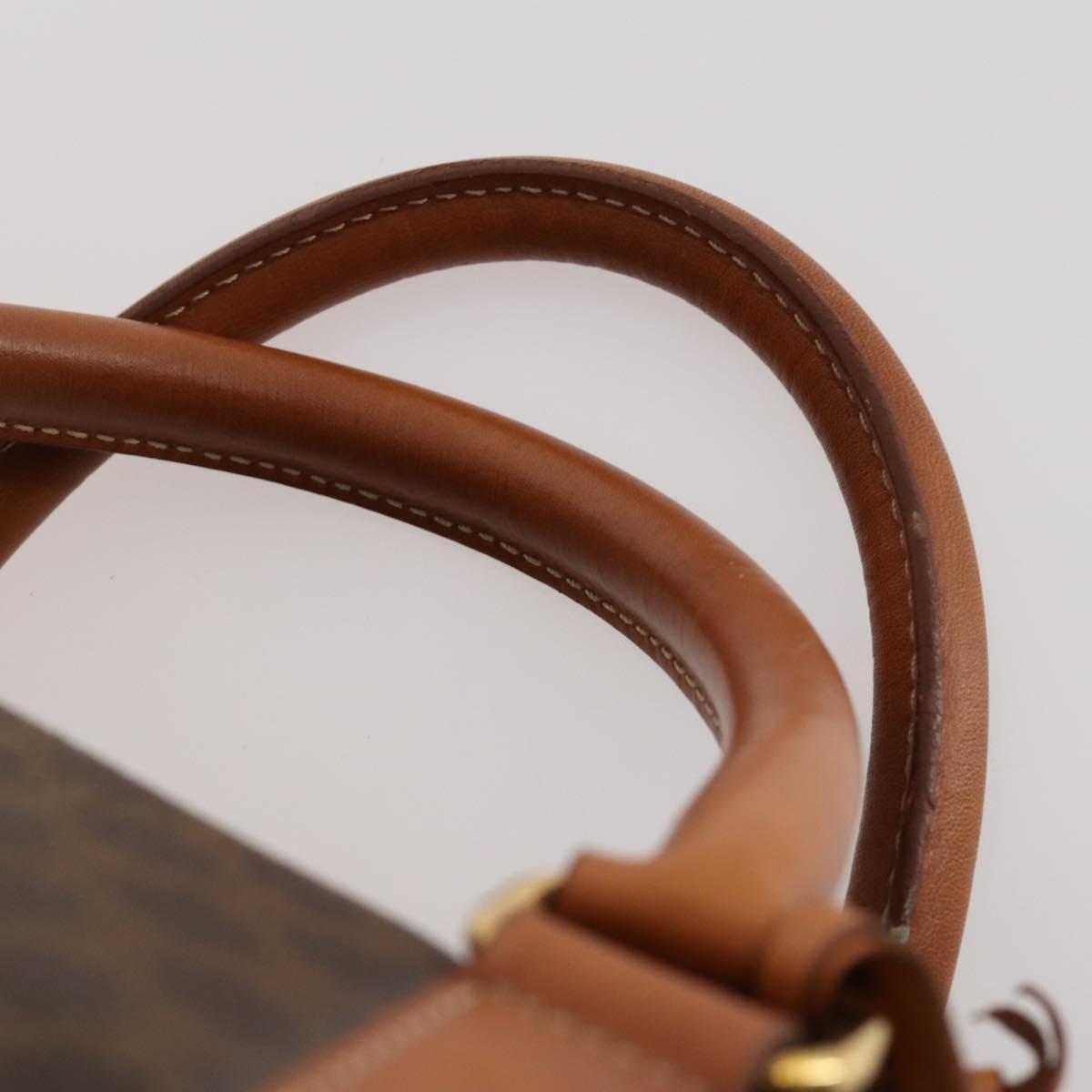CELINE Macadam Canvas Boston Bag PVC Leather Brown Gold Auth ki6530