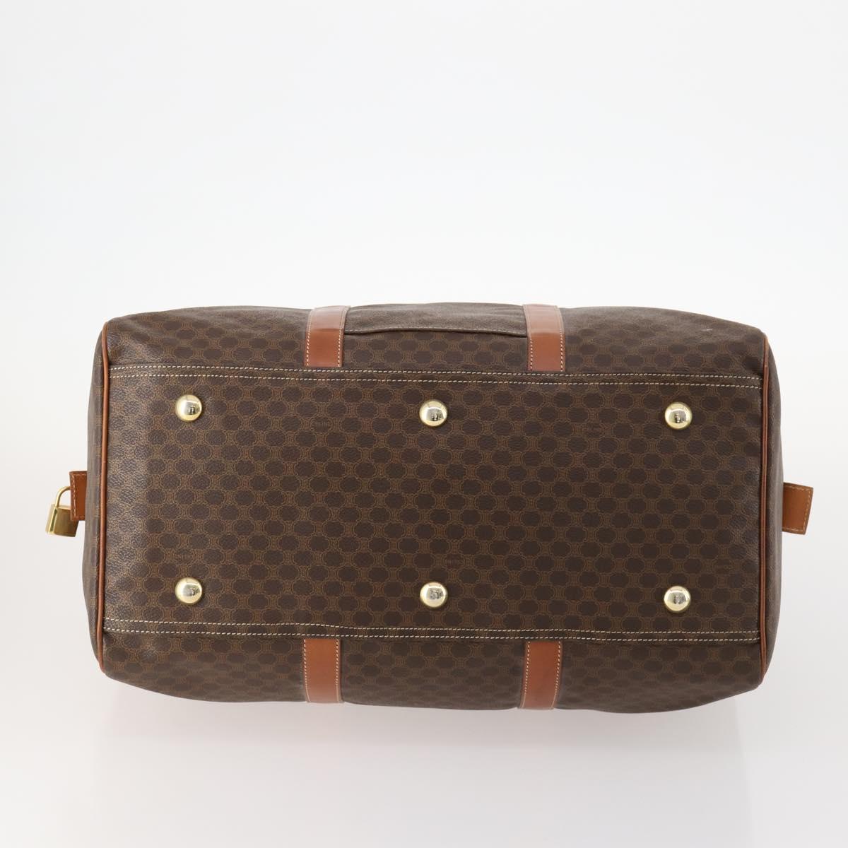 CELINE Macadam Canvas Boston Bag PVC Leather Brown Gold Auth ki6530