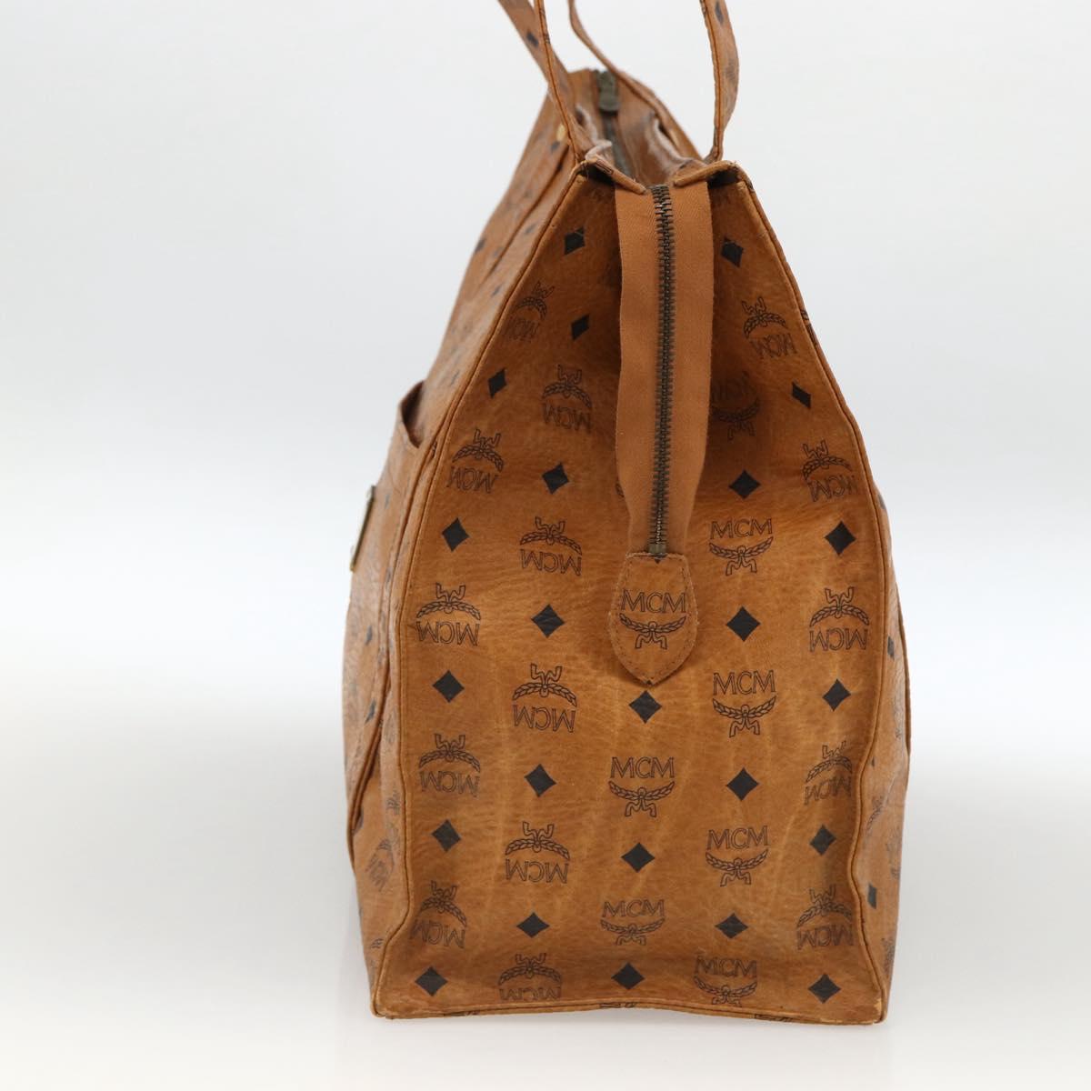 MCM Logogram Vicetos Tote Bag PVC Brown Gold Auth ki6533