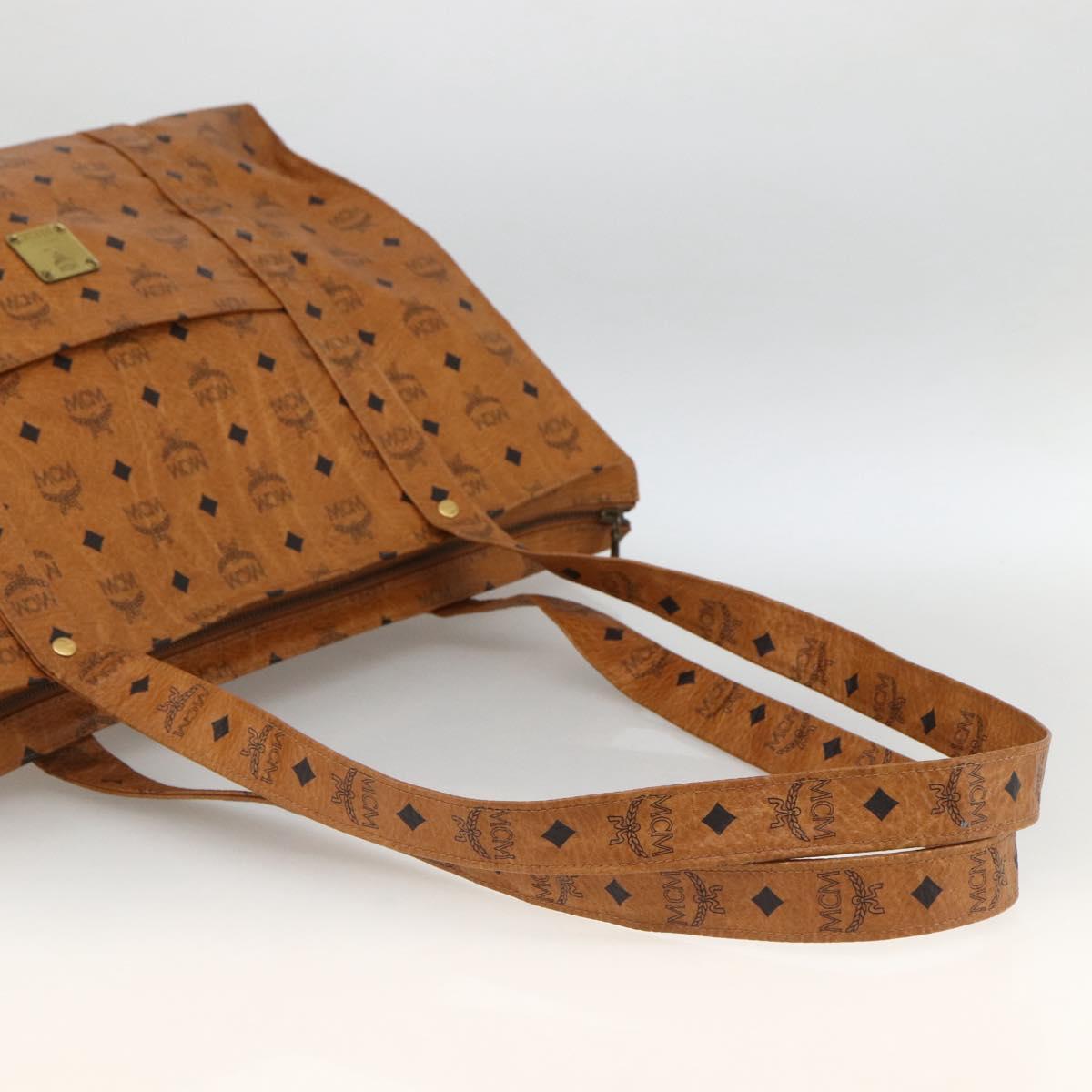 MCM Logogram Vicetos Tote Bag PVC Brown Gold Auth ki6533