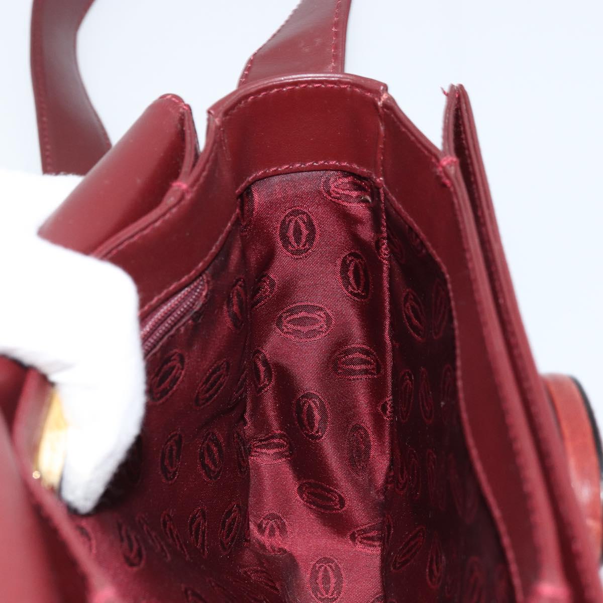 CARTIER Must Line Shoulder Bag Leather Bordeaux Gold Auth ki6537