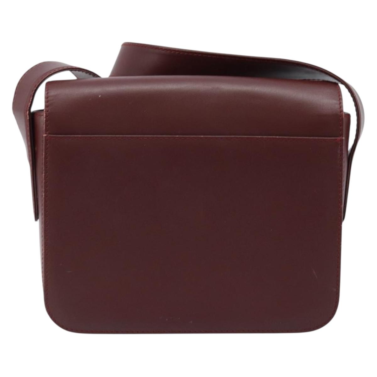 CARTIER Must Line Shoulder Bag Leather Bordeaux Gold Auth ki6537