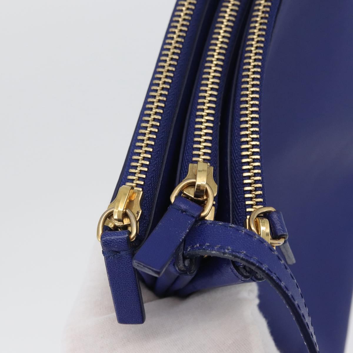 CELINE Trio Large Shoulder Bag Leather Blue Gold Auth ki6538