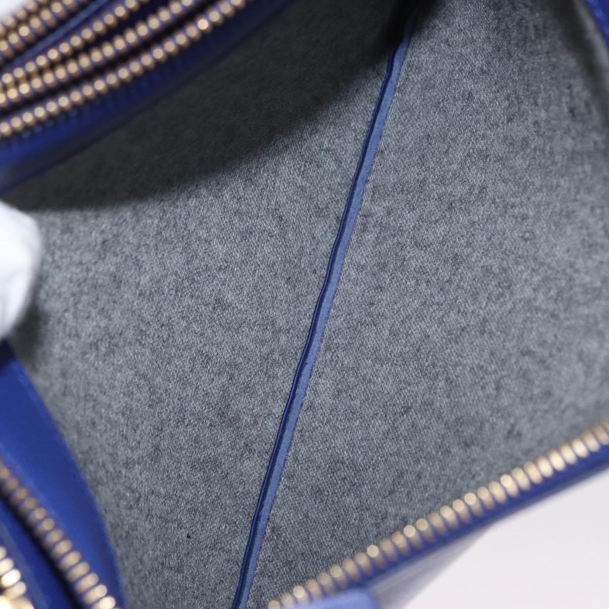 CELINE Trio Large Shoulder Bag Leather Blue Gold Auth ki6538