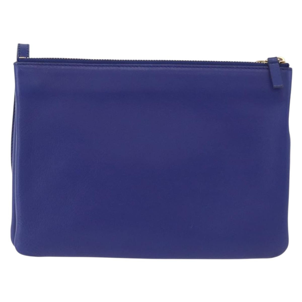 CELINE Trio Large Shoulder Bag Leather Blue Gold Auth ki6538
