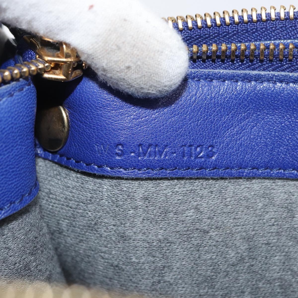 CELINE Trio Large Shoulder Bag Leather Blue Gold Auth ki6539