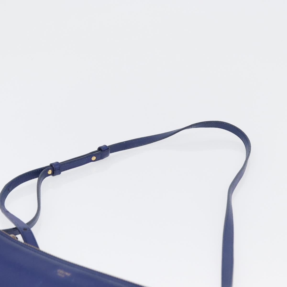 CELINE Trio Large Shoulder Bag Leather Blue Gold Auth ki6539