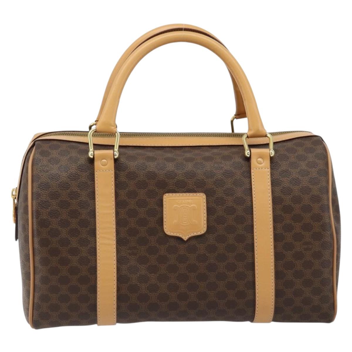 CELINE Macadam Canvas Boston Bag PVC Leather Brown Gold Auth ki6543A