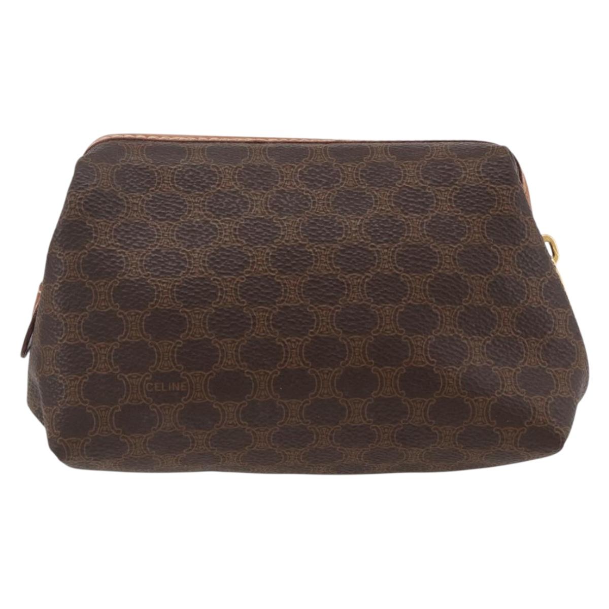 CELINE Macadam Canvas Pouch PVC Leather Brown Gold Auth ki6546