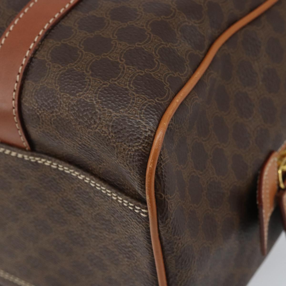 CELINE Macadam Canvas Boston Bag PVC Leather Brown Gold Auth ki6547