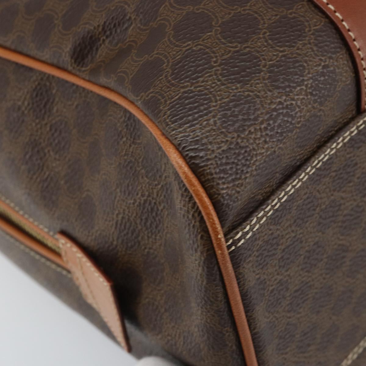 CELINE Macadam Canvas Boston Bag PVC Leather Brown Gold Auth ki6547